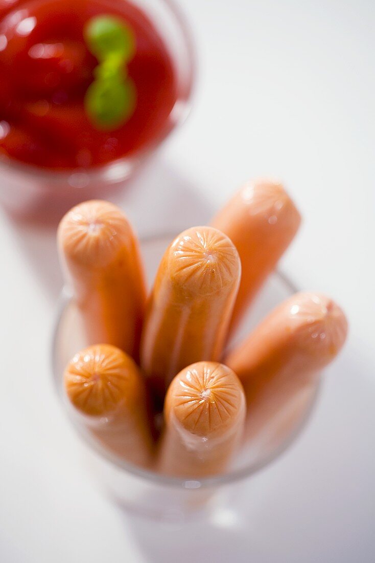 Bockwurst sausages in a glass
