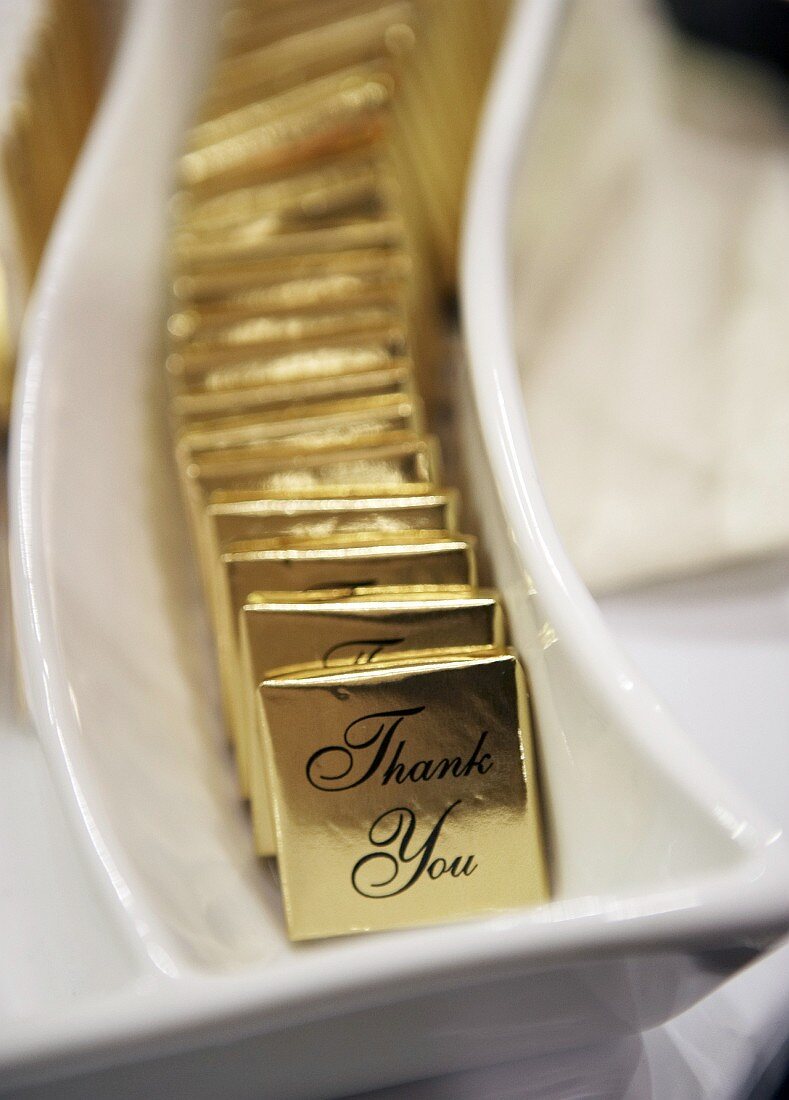 Kleine Schokoladentafeln als 'Dankeschön'