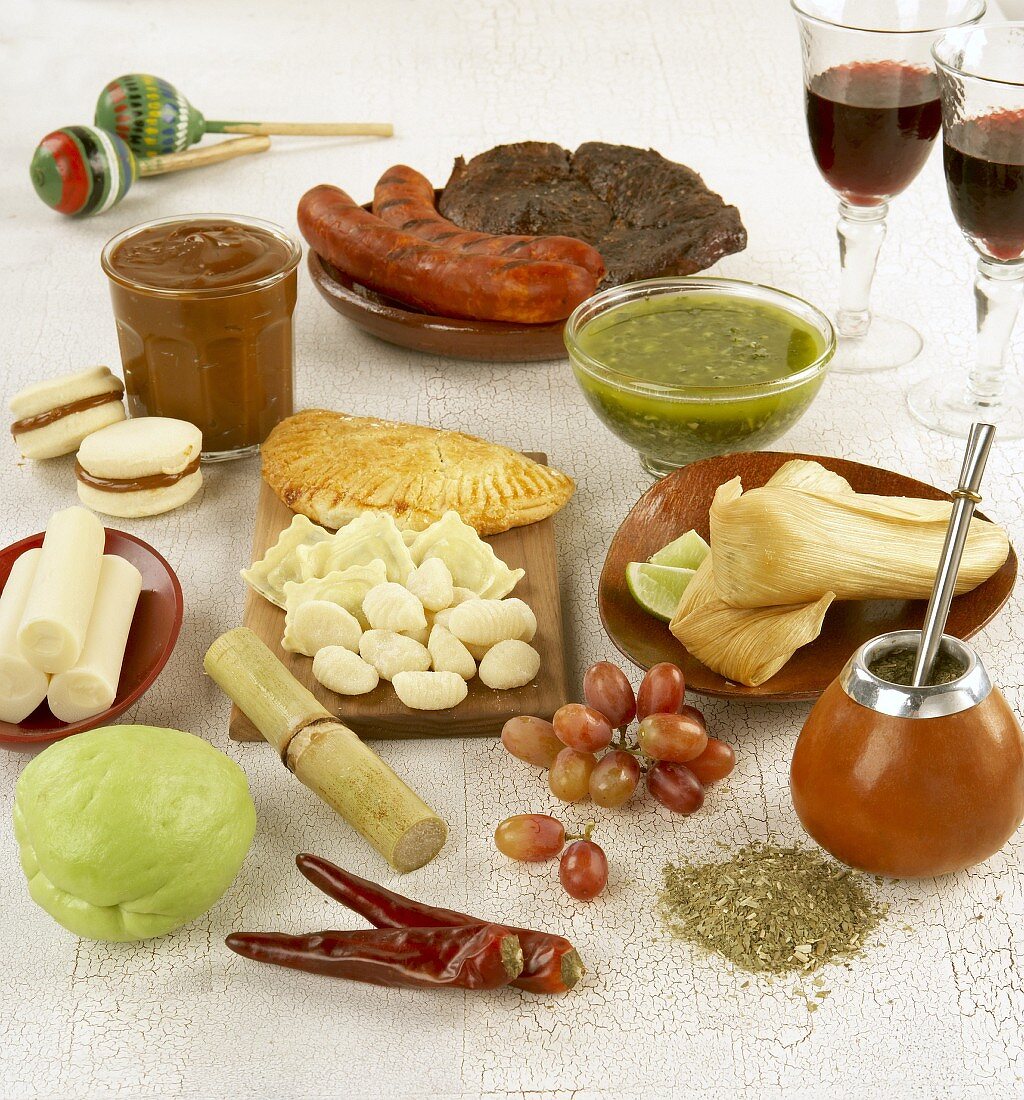 Still life of Argentinian foods and ingredients