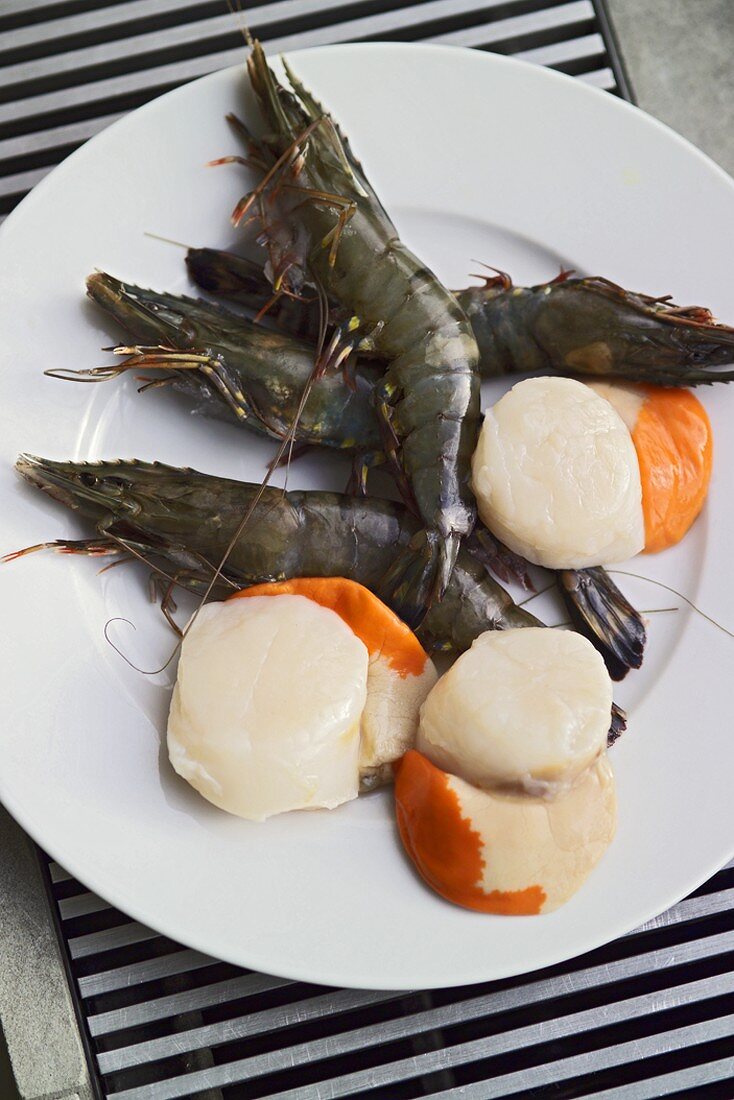 Prawns and scallops on a plate