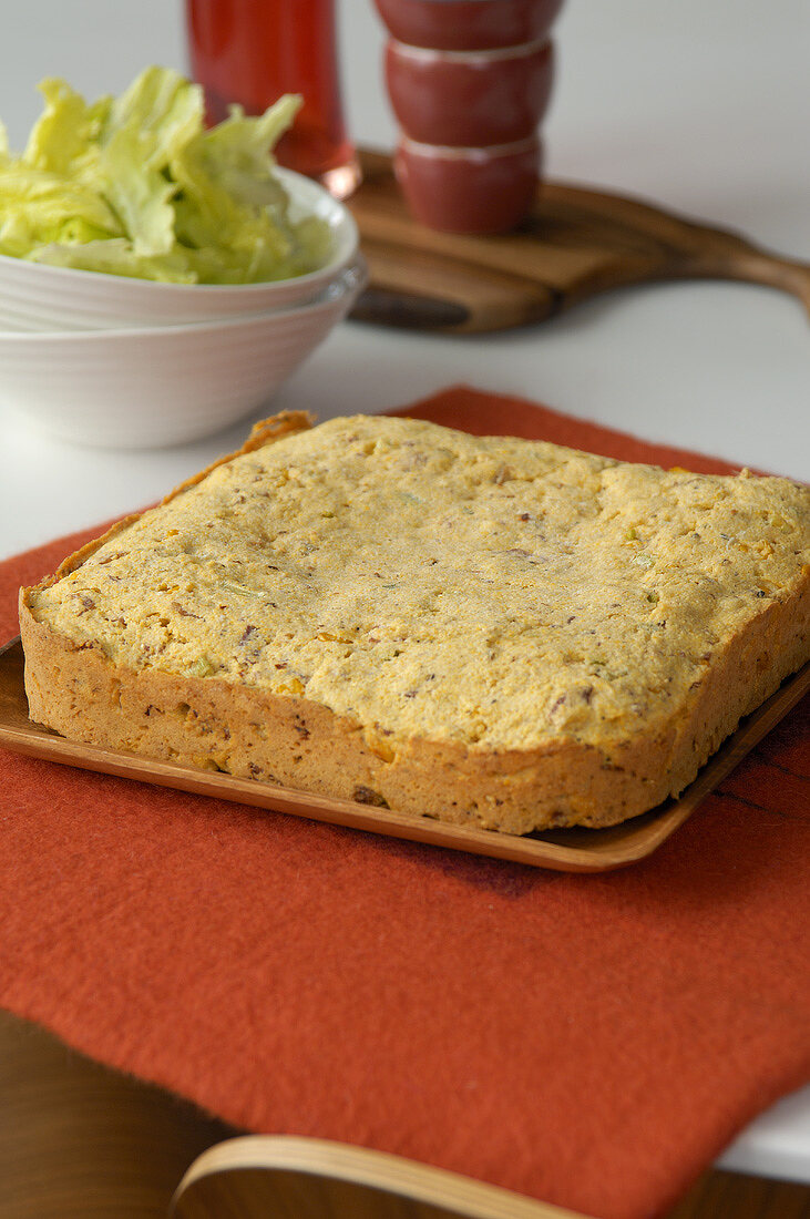 Oven-baked cornbread with ham