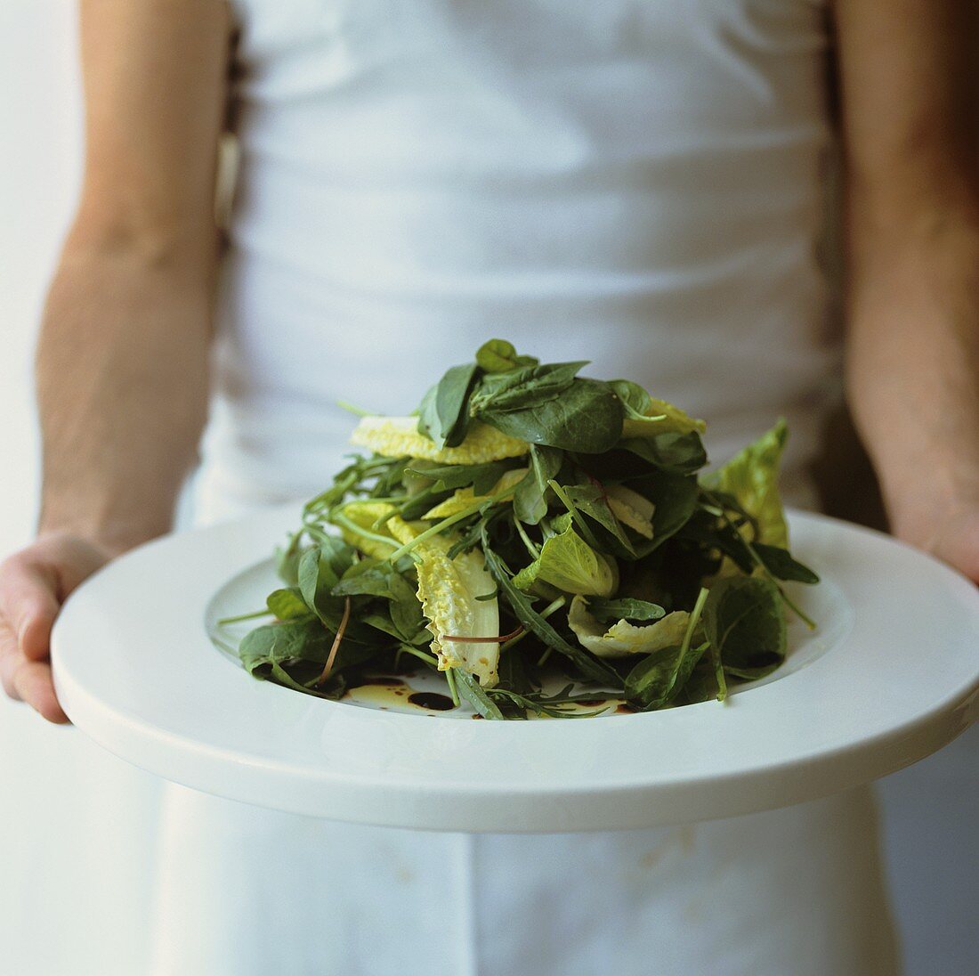 Green salad: romaine lettuce, spinach, rocket, watercress