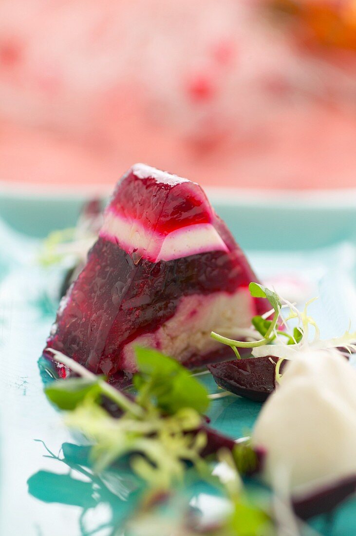 Carp in aspic with beetroot and horseradish mousse