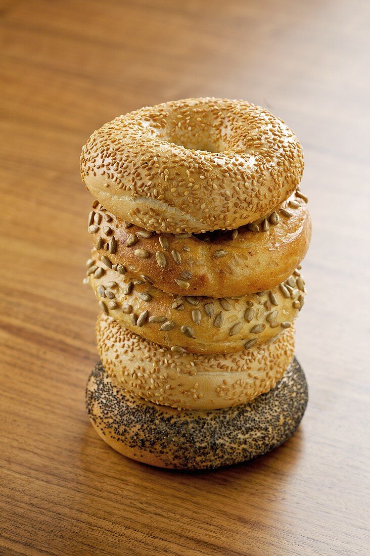 Tower of five bagels