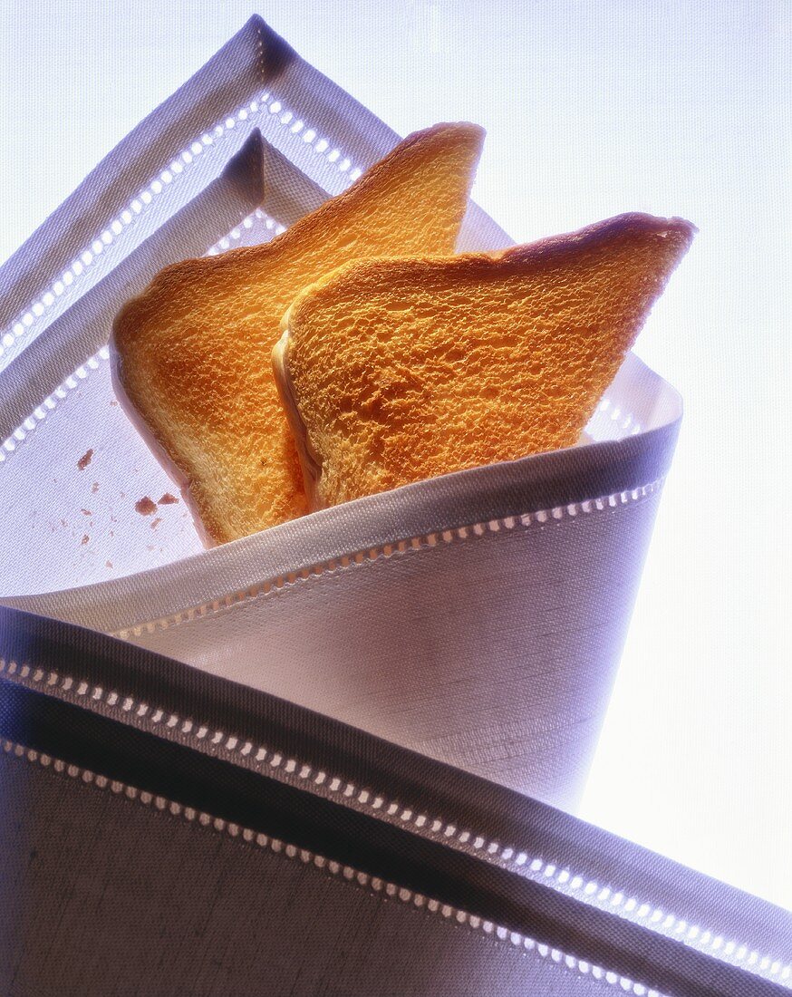 Two Toast Triangles Wrapped in a Cloth Napkin