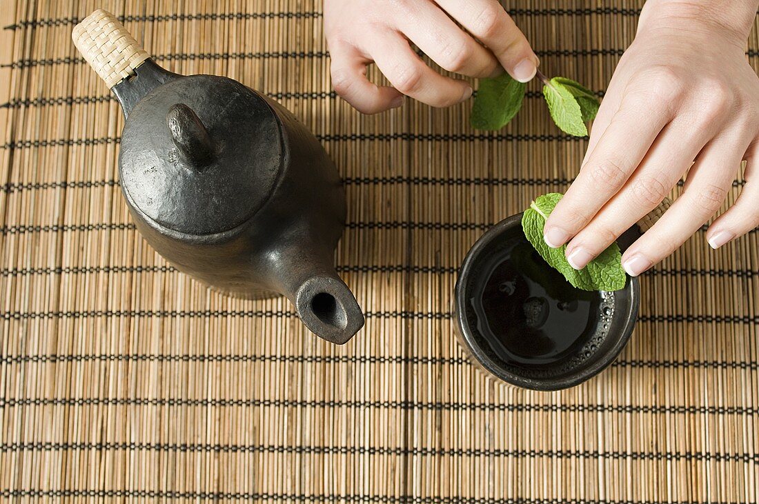 Mint tea being made