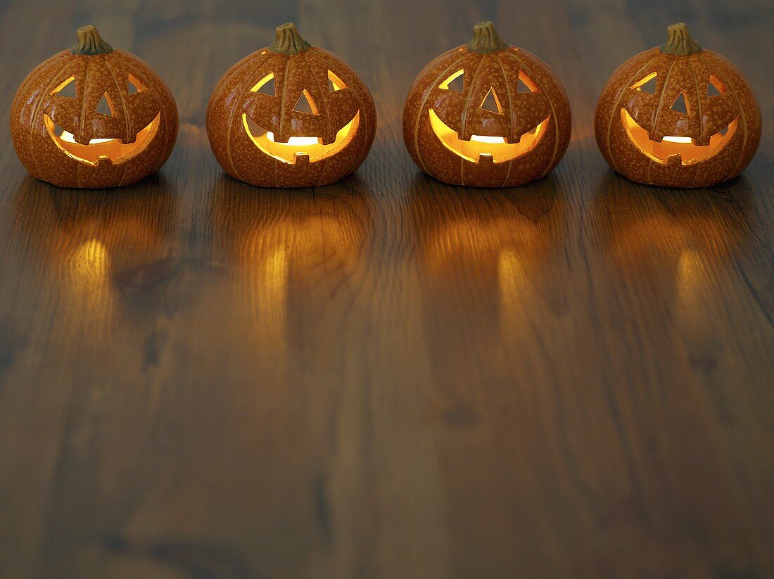 A row of Halloween pumpkins