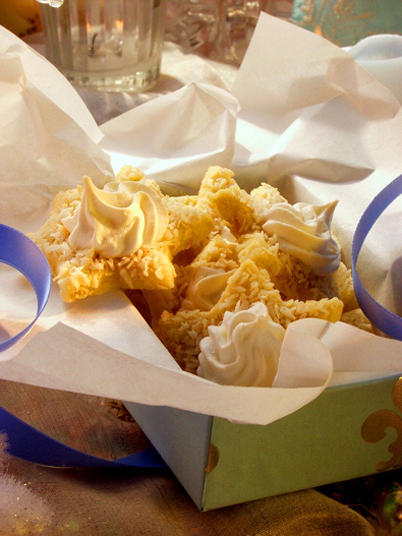 Coconut stars with meringue topping for giving