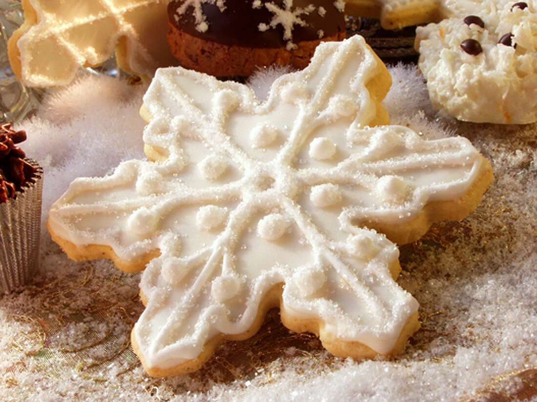 Sweet pastry biscuit shaped like a snowflake
