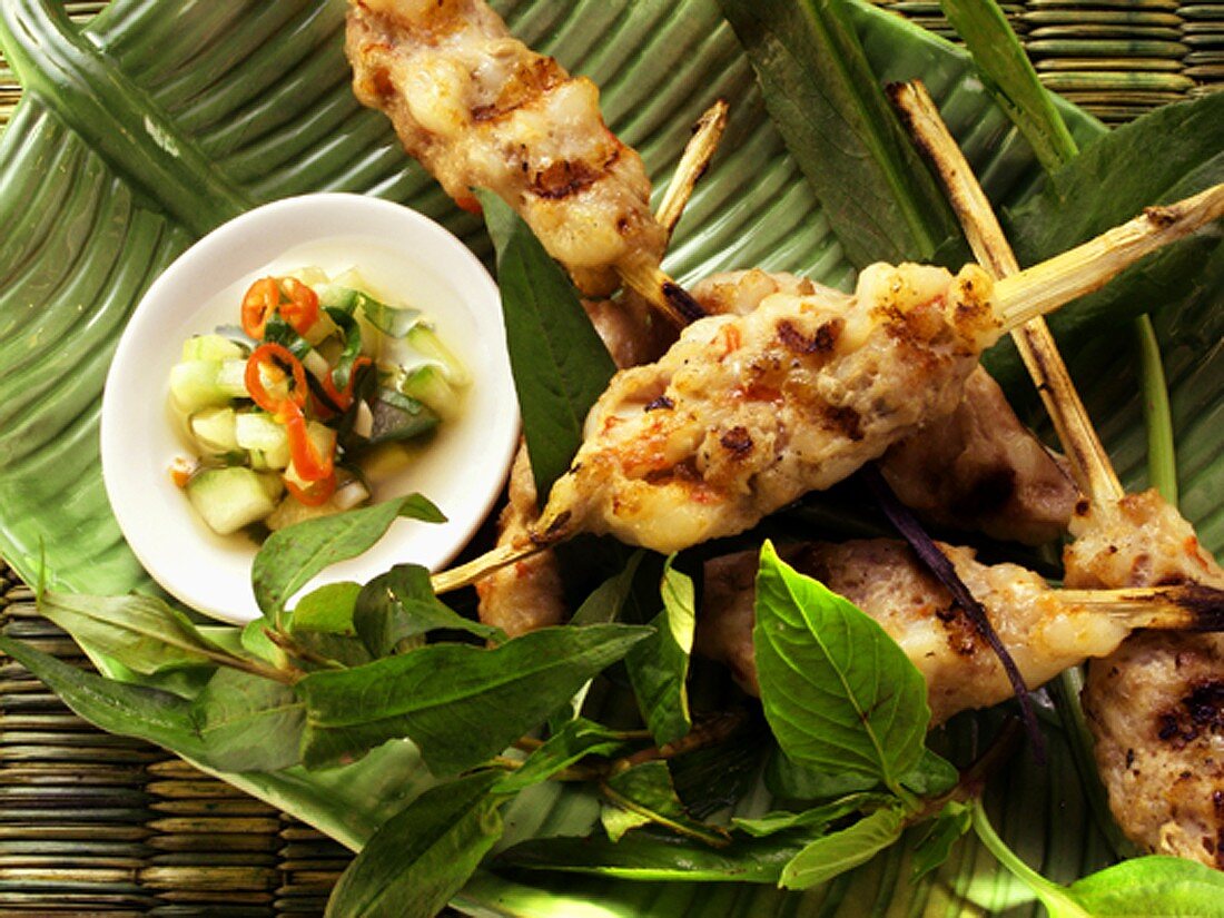 Spicy pork and shrimp kebabs