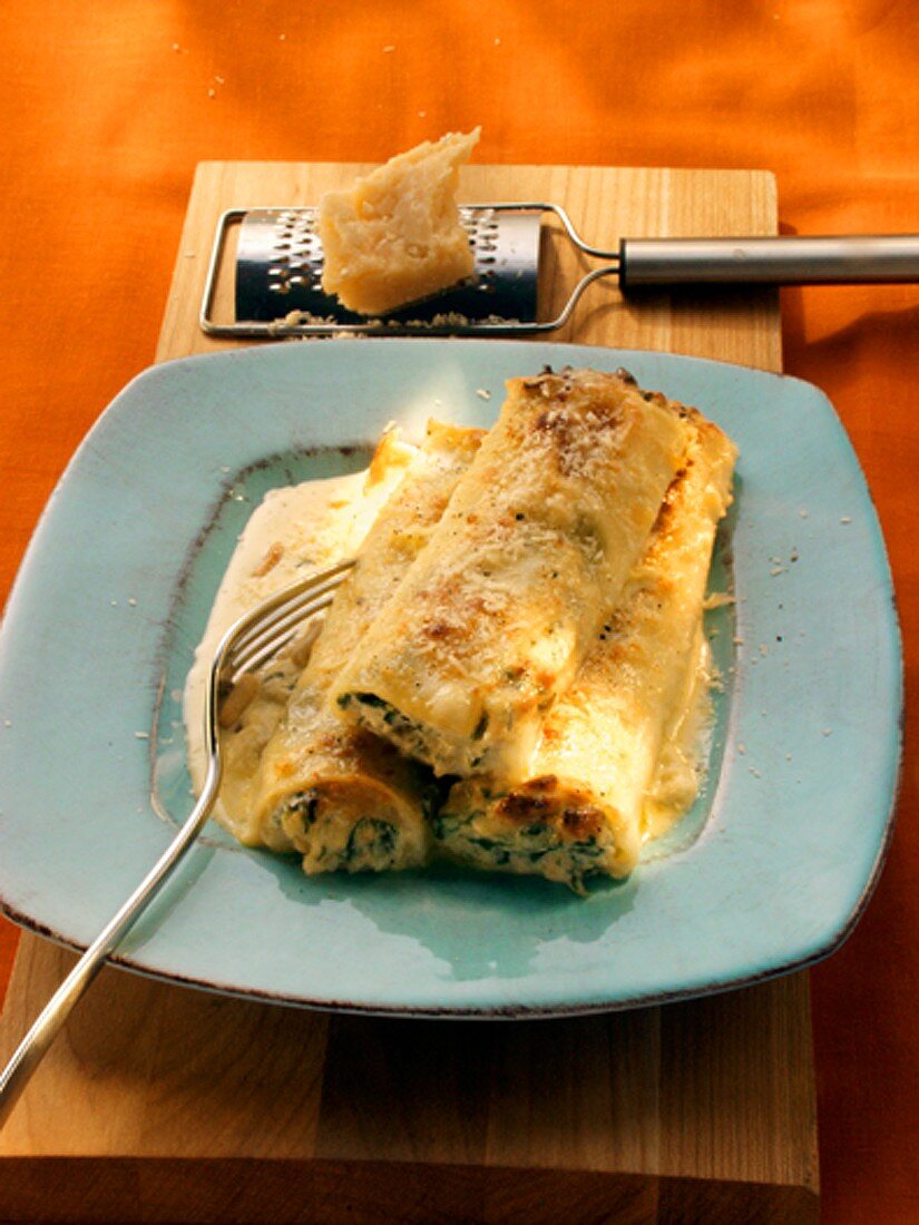 Cannelloni mit Käsesauce; Parmesan