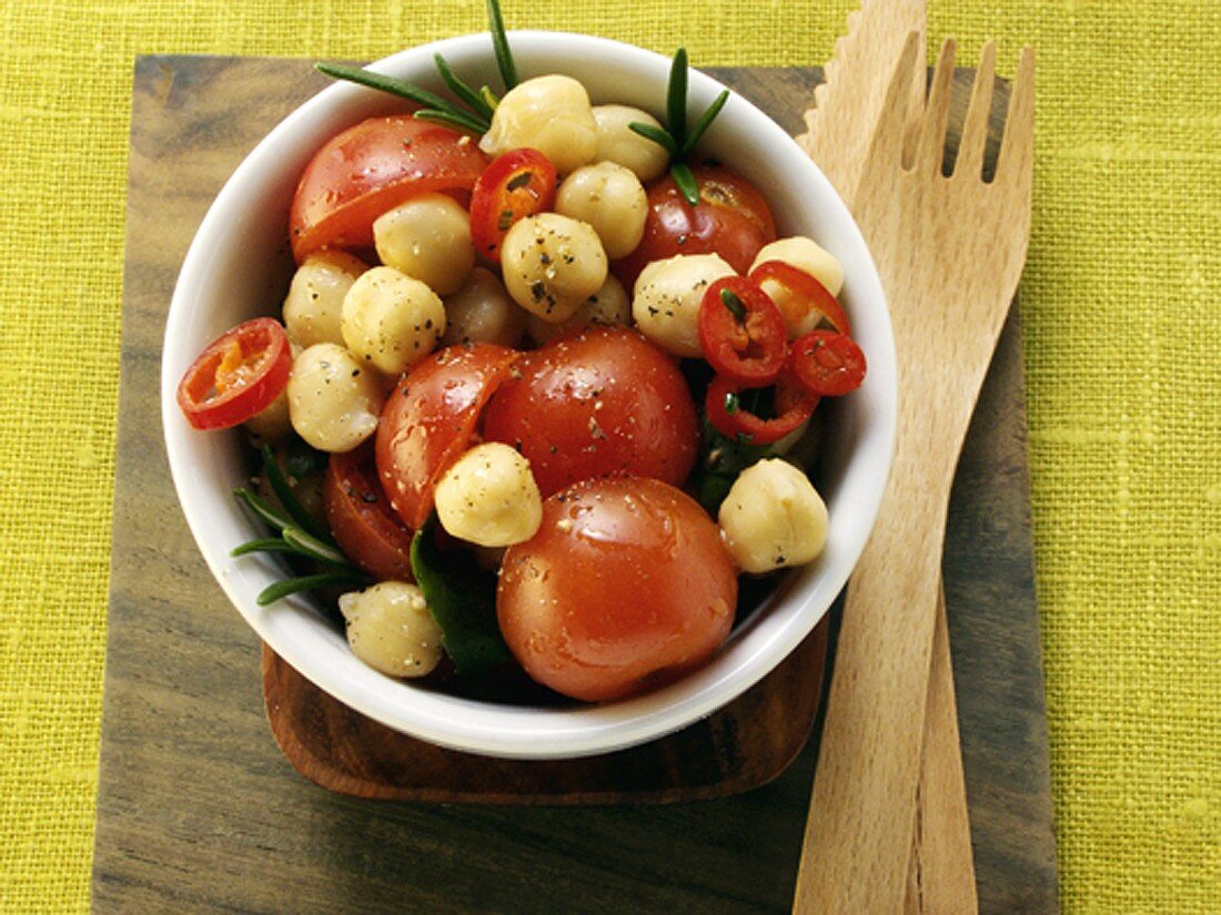 Chick pea and tomato salad with chili and rosemary