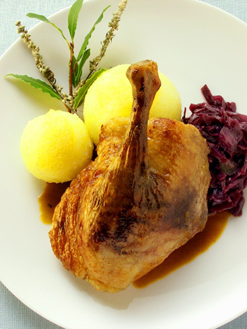 Duck with red cabbage and potato dumplings