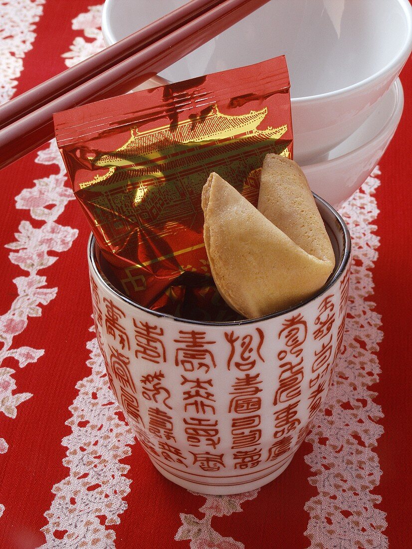 Fortune cookie in Chinese cup