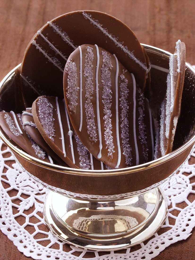 Chocolate cookies in silver bowl