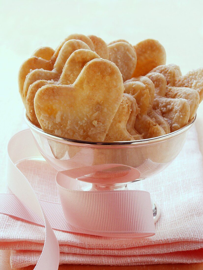 Parmesan hearts in silver bowl with bow