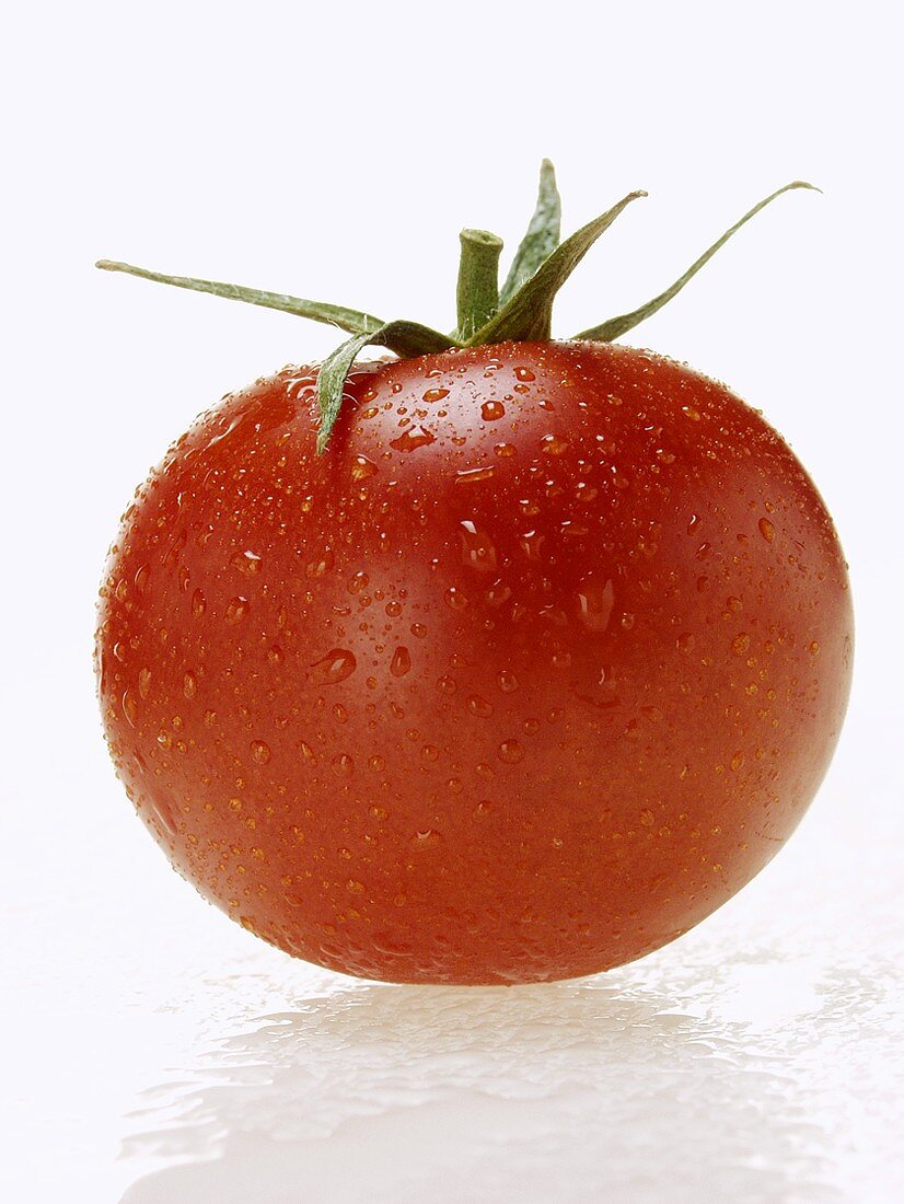 Fresh tomato with drops of water