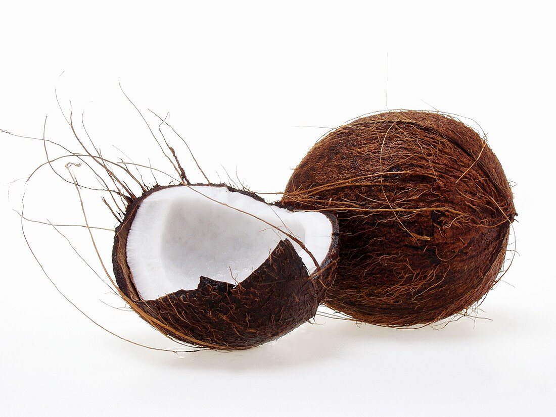 Whole and half coconut