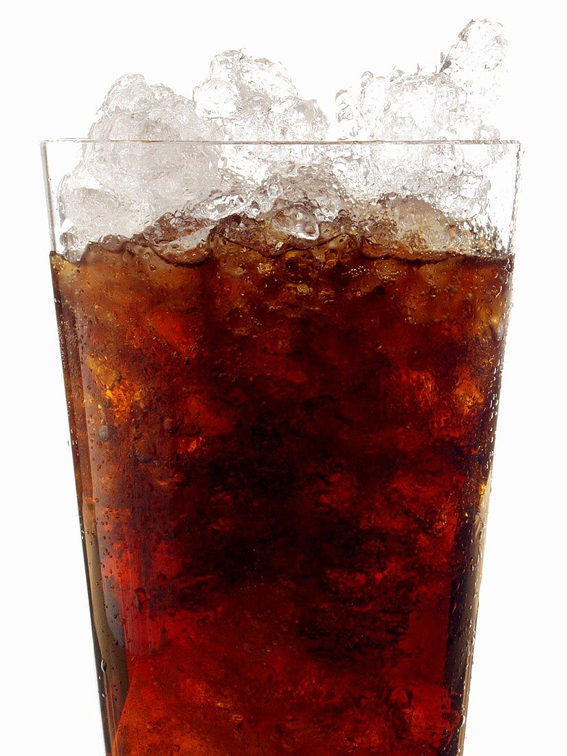 Cola with crushed ice in glass