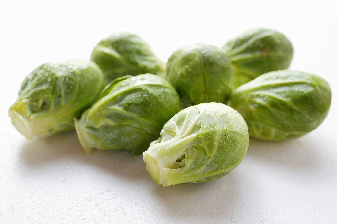 Fresh Brussels sprouts with drops of water