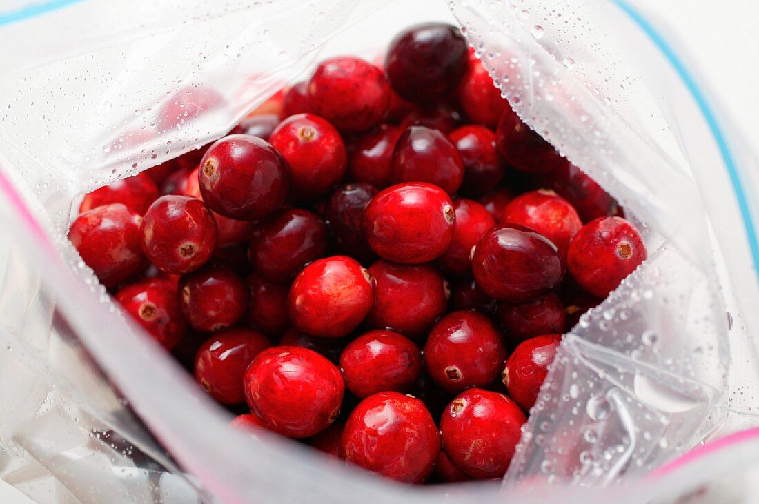 Cranberries im Gefrierbeutel (von oben)