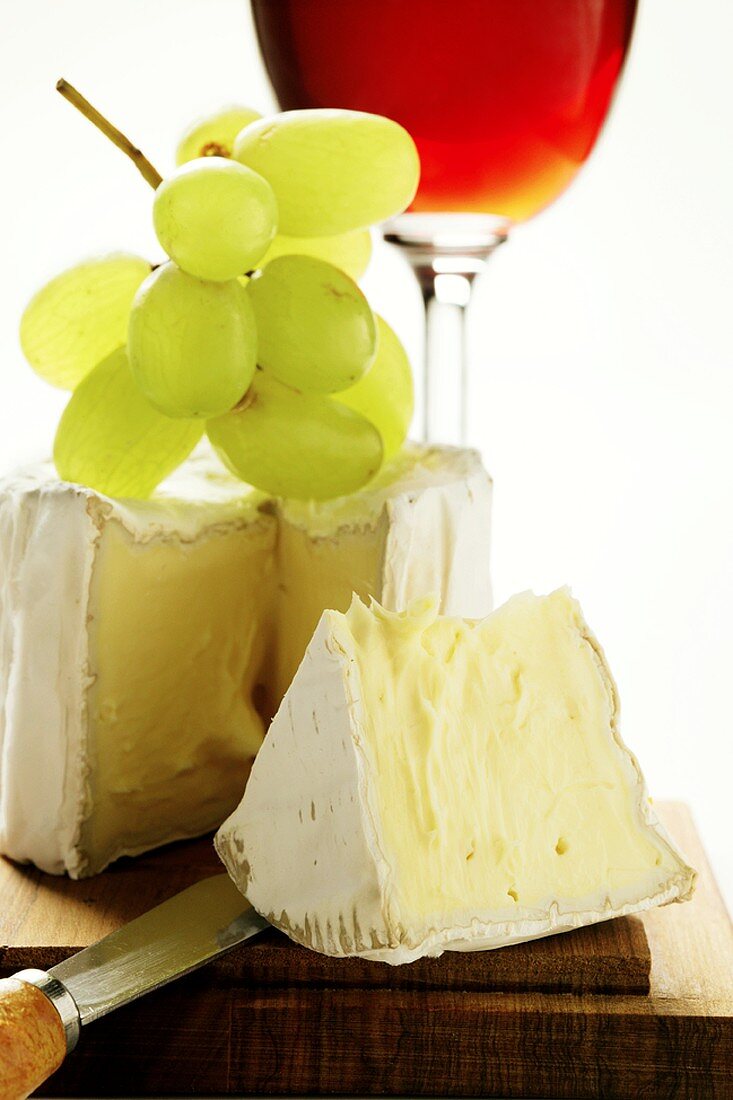 Saint Andre triple cream cheese with grapes and red wine