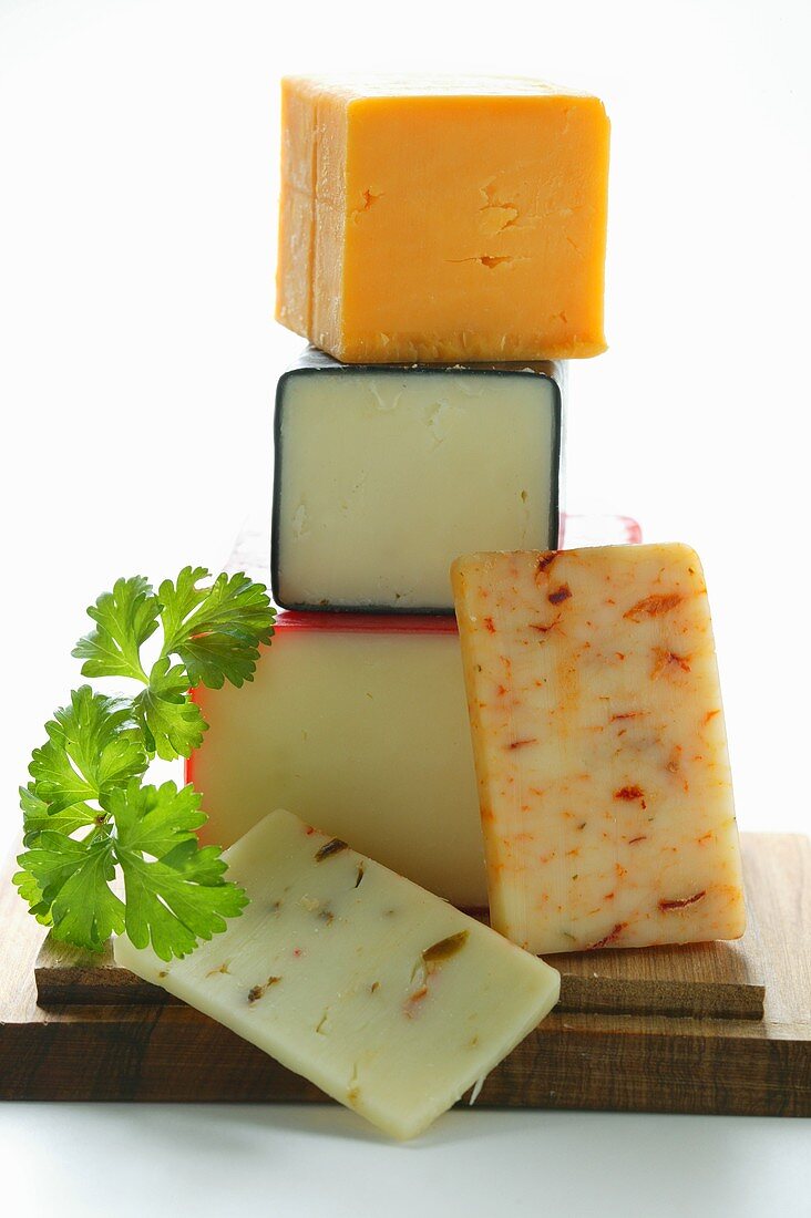 Various types of Cheddar with parsley