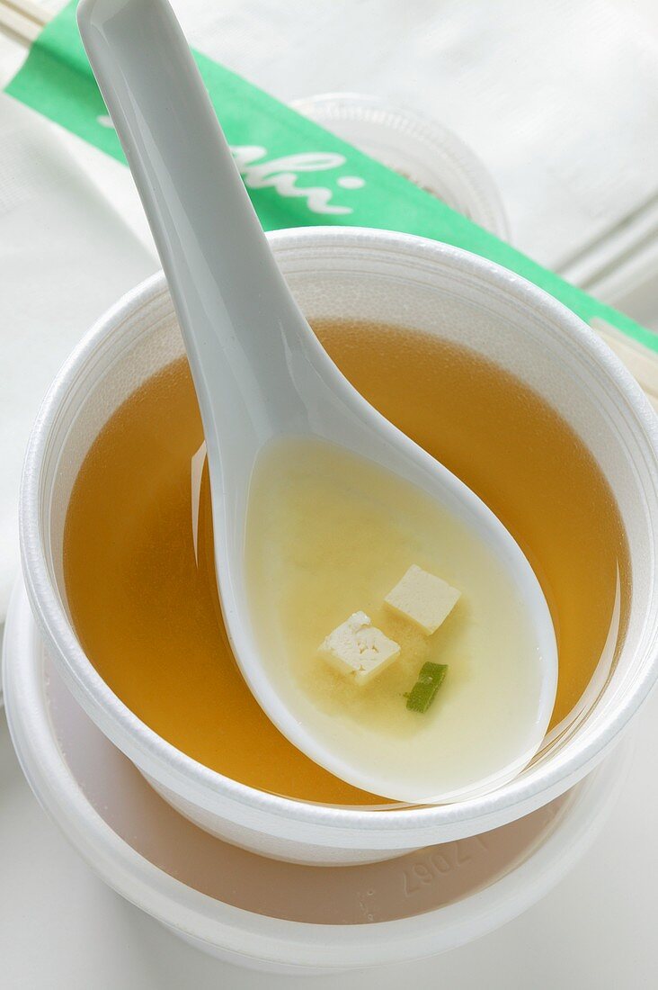 Miso soup to go; chopsticks