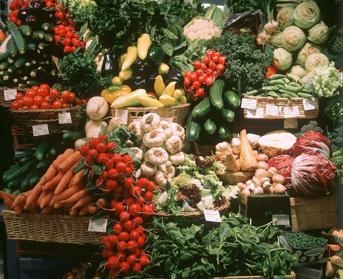 A Market Vegetable Stall; Indoors