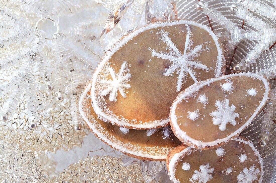 Orange biscuits with snow crystals