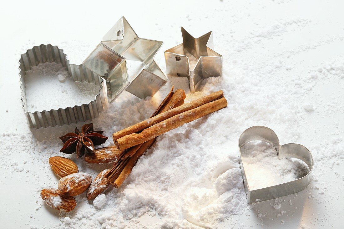 Biscuit cutters and baking ingredients