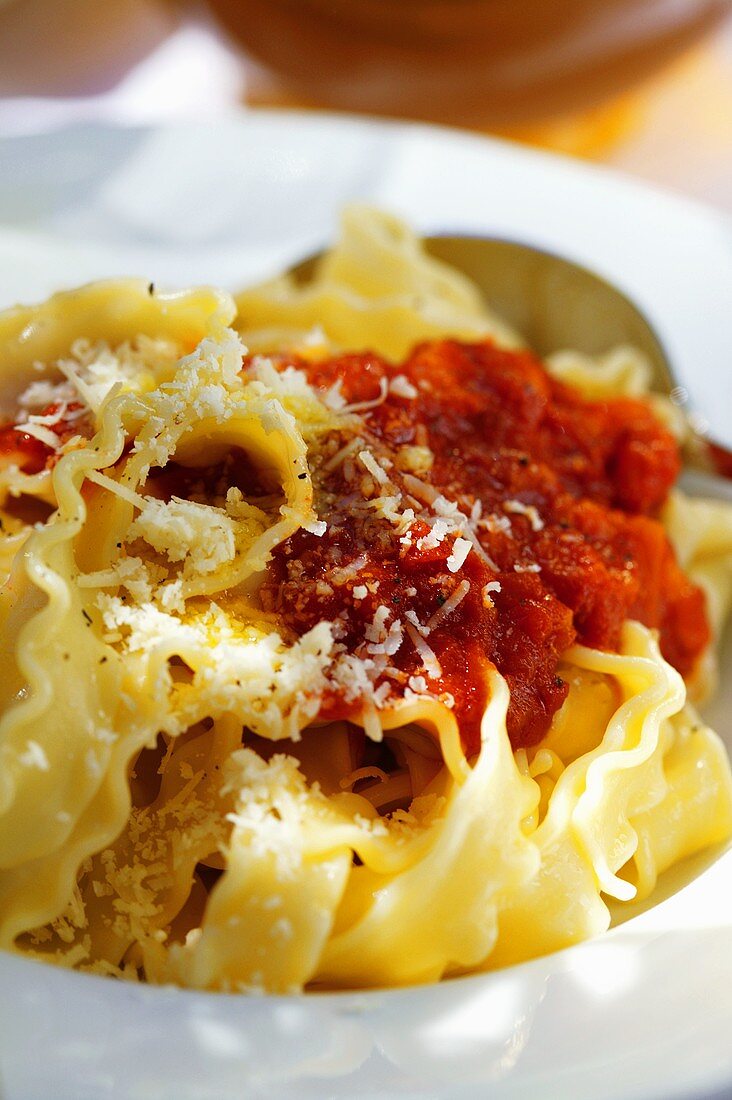 Pasta with tomato sauce and Parmesan