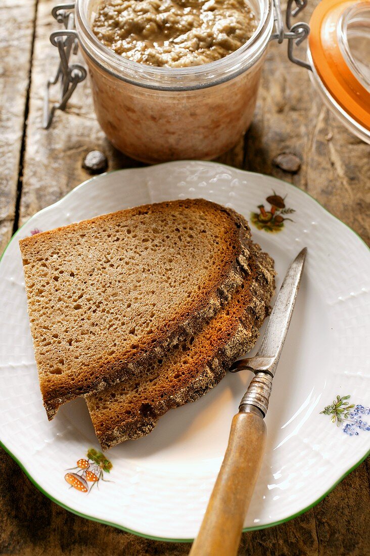 Two slices of farmhouse bread and game pâté