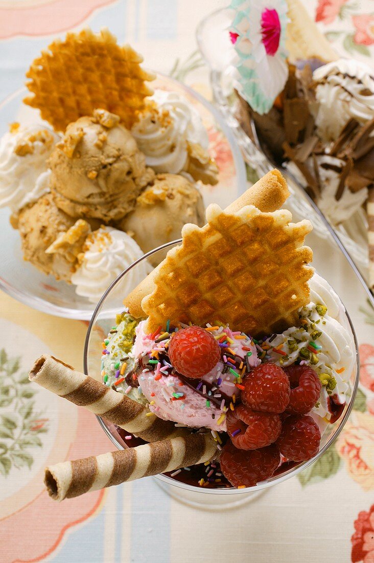 Various ice cream desserts