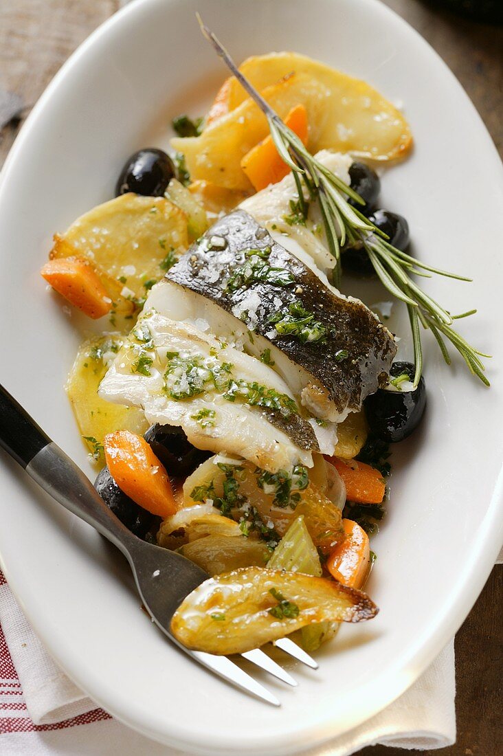 Turbot with carrots and potatoes
