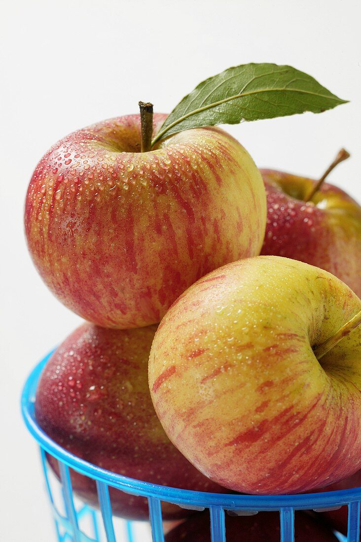 Fresh apples in plastic basket