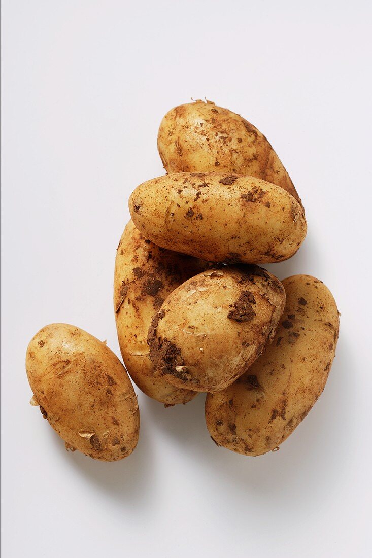 Several potatoes with soil