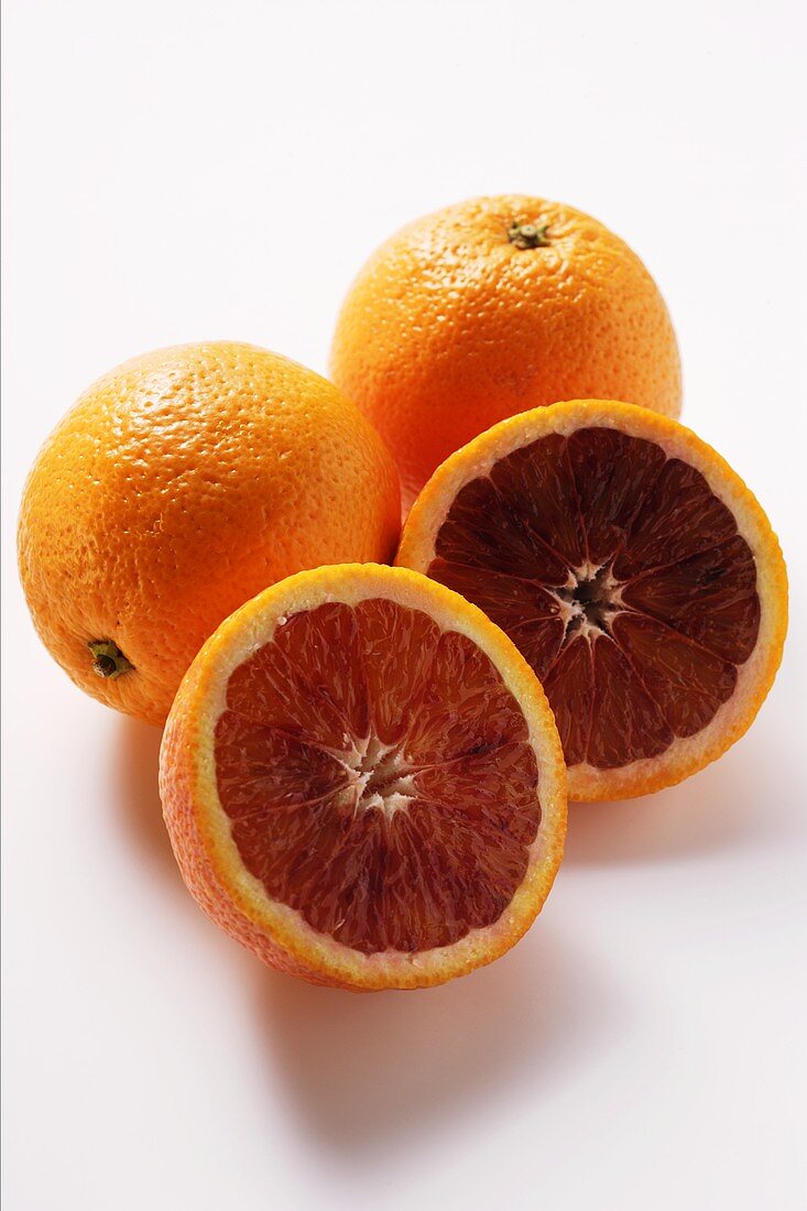 Whole and half blood oranges