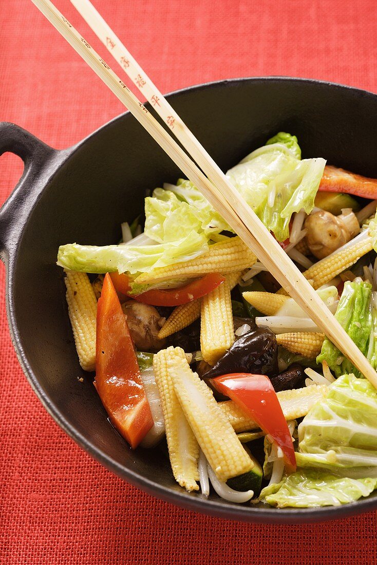 Ingredients for Asian vegetable dish in wok