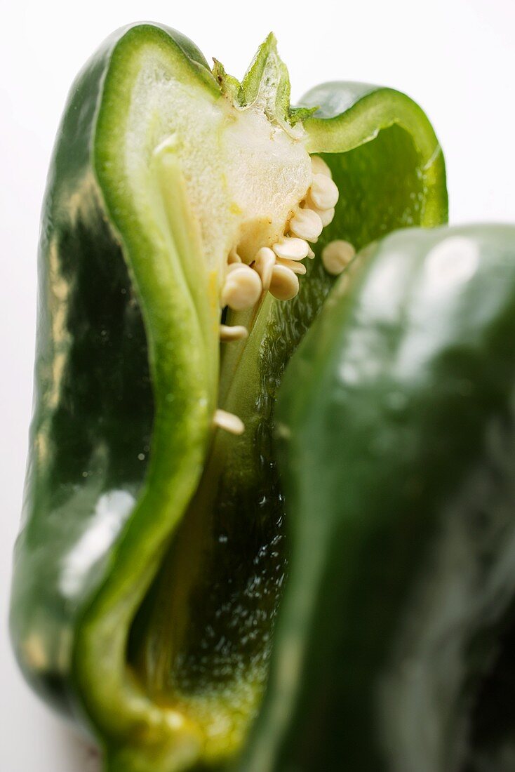 Green pepper (Poblano from Mexico), halved