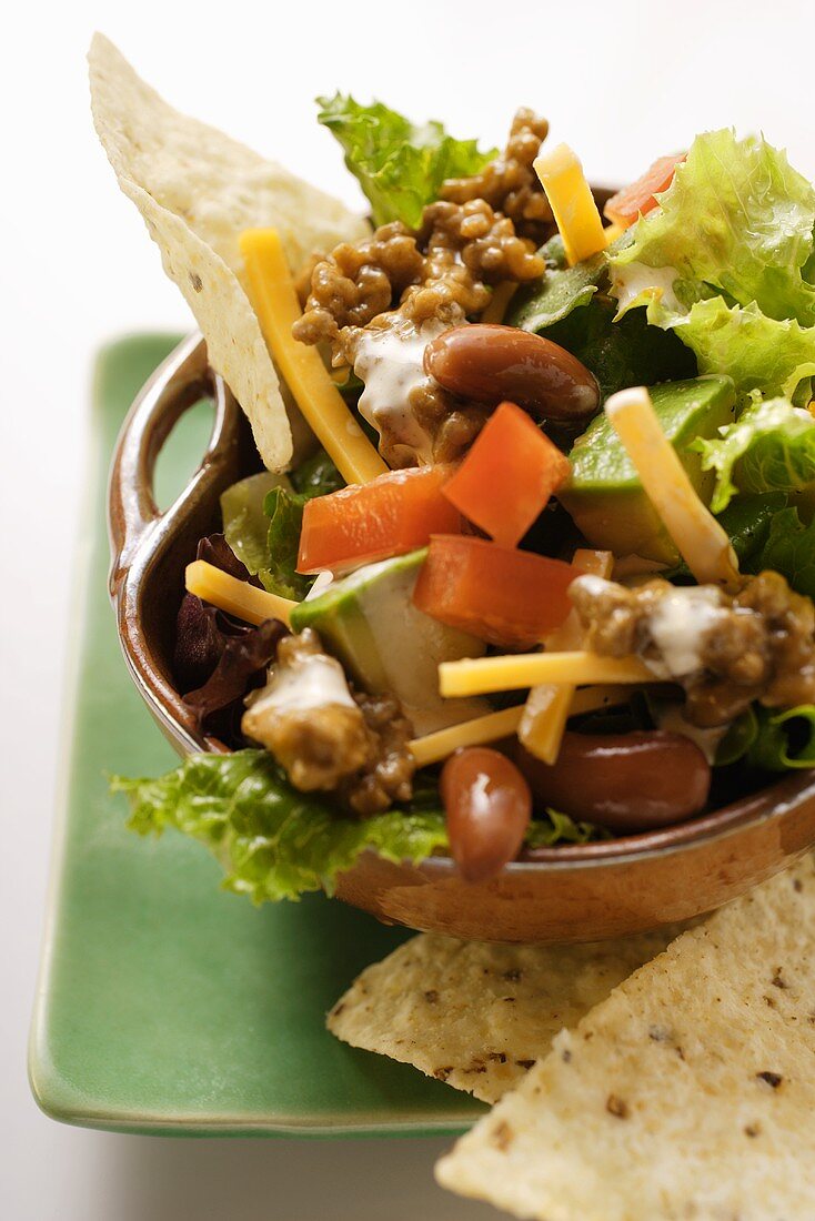 Mexican salad with mince, vegetables and cheese