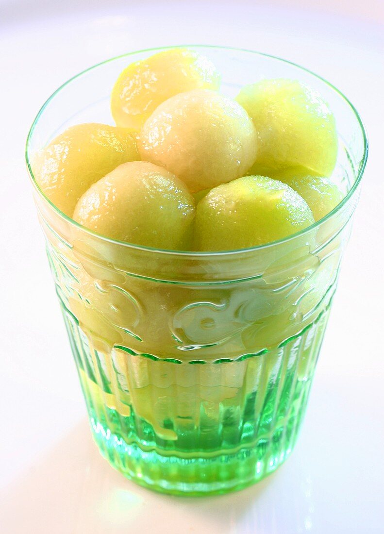 Honeydew melon balls in glass