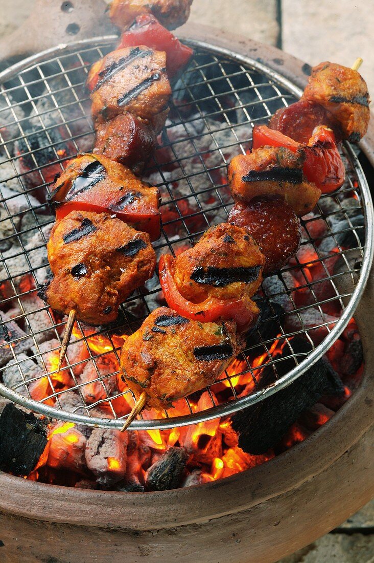 Spicy pork kebabs on the barbecue