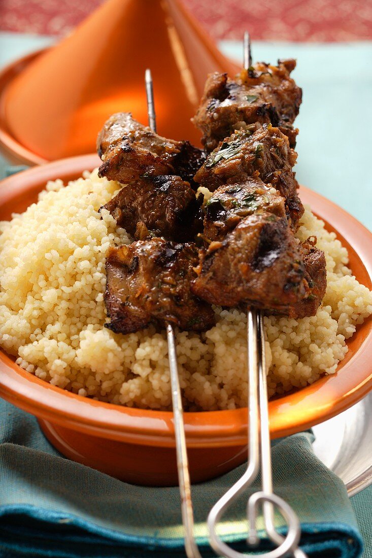Spicy kebabs on couscous (Morocco)