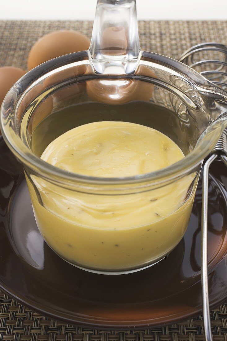 Mayonnaise in a small glass pan