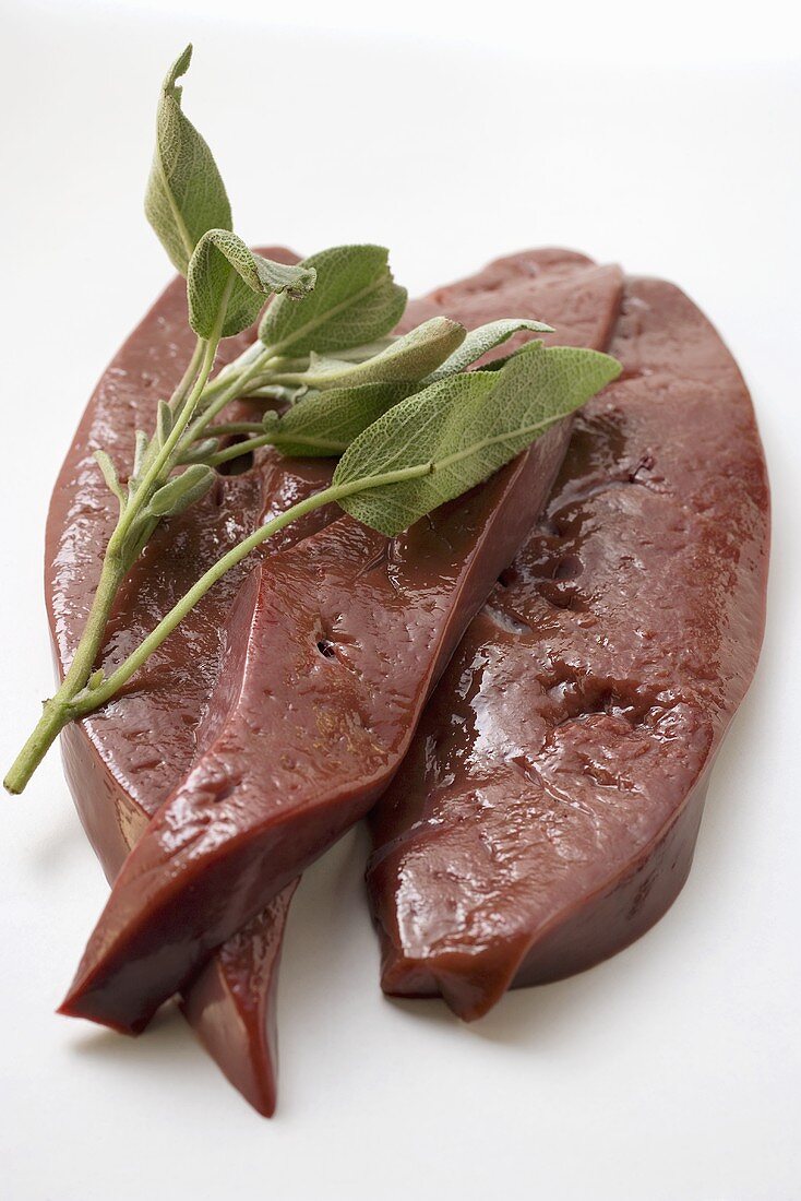 Three slices of calf's liver with sage