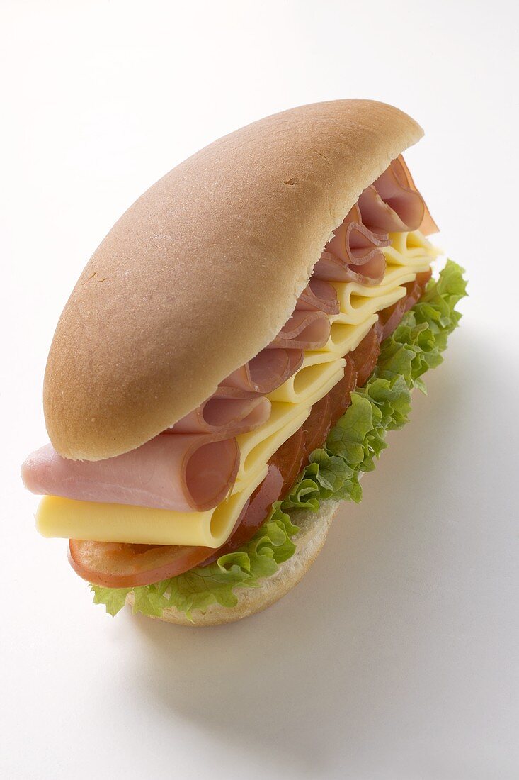 Ham, cheese, tomato and lettuce sandwich