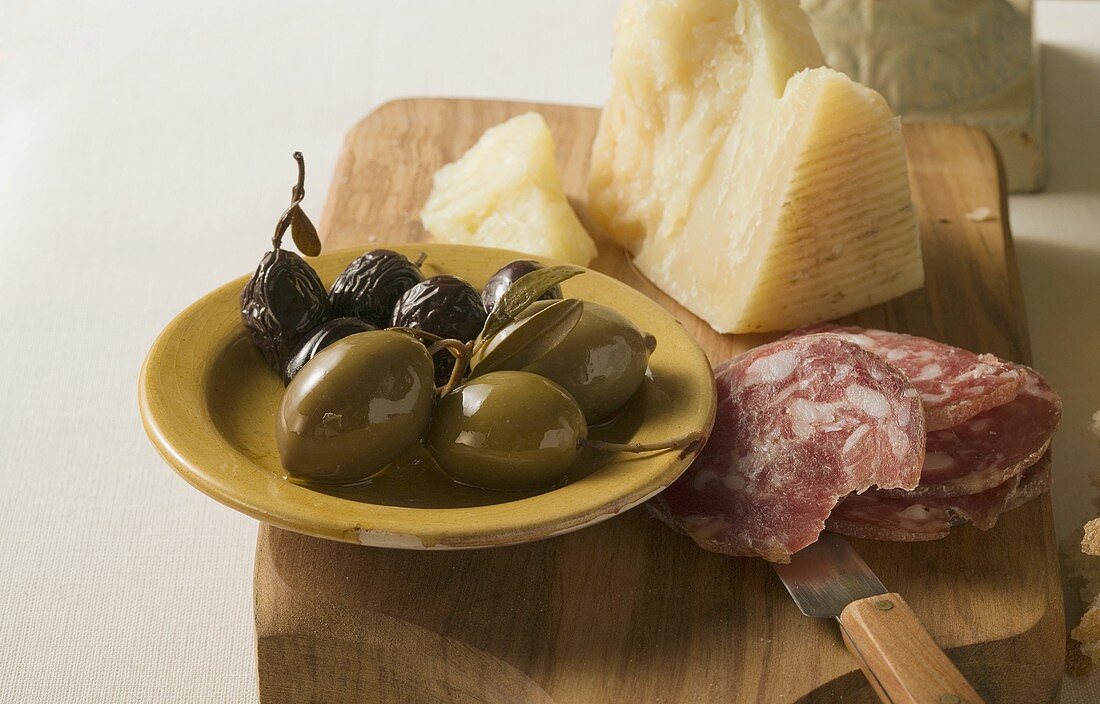 Olives, sausage and Parmesan