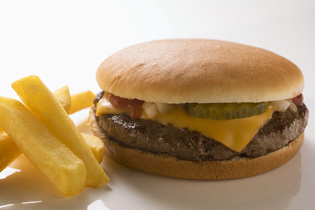 Cheeseburger and Fries on a Plate