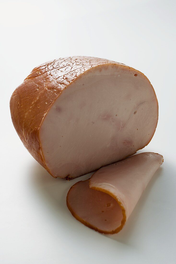 Turkey ham with a slice cut